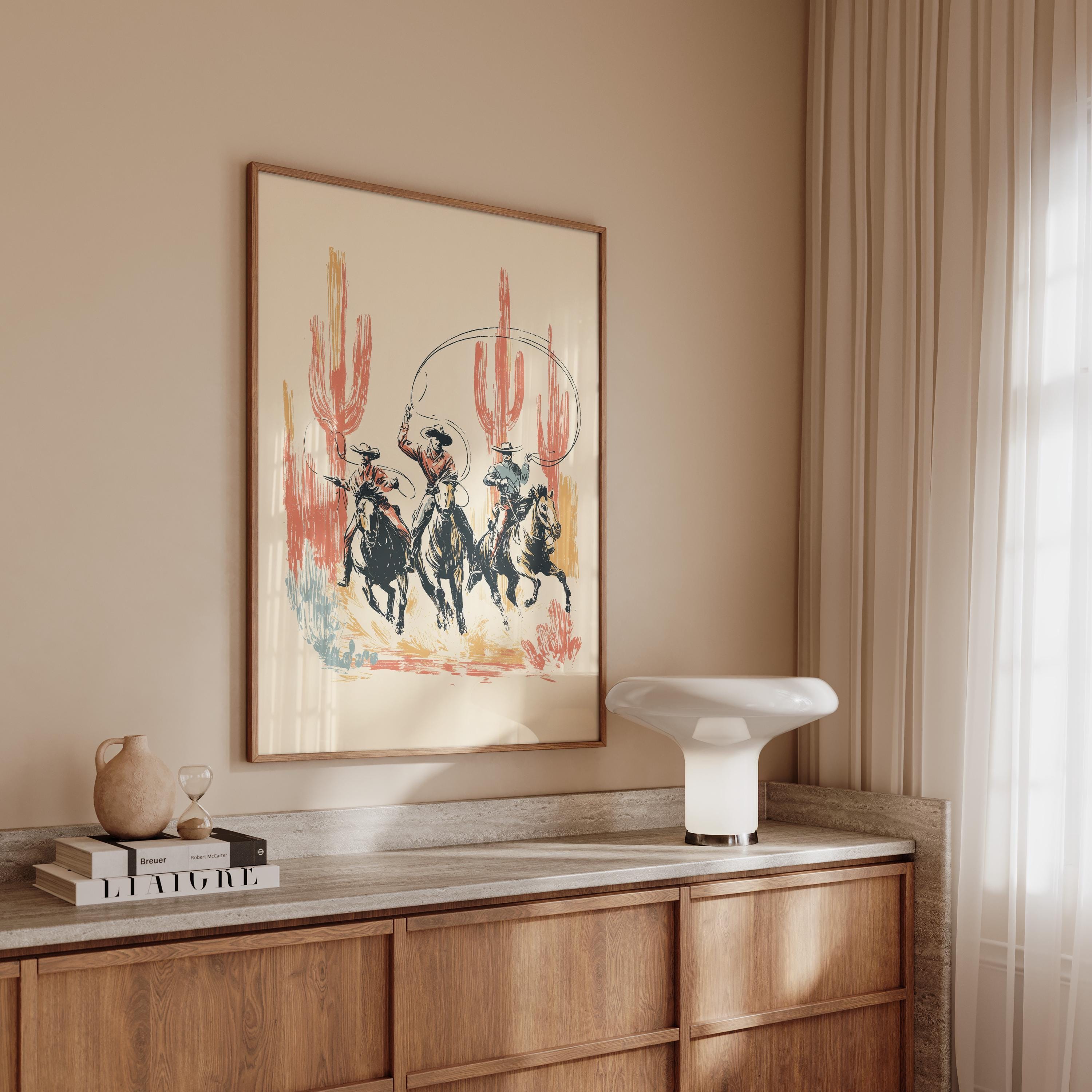 Cowboy Wall Art Print, Western Horse Rodeo Poster, Vintage Desert Decor
