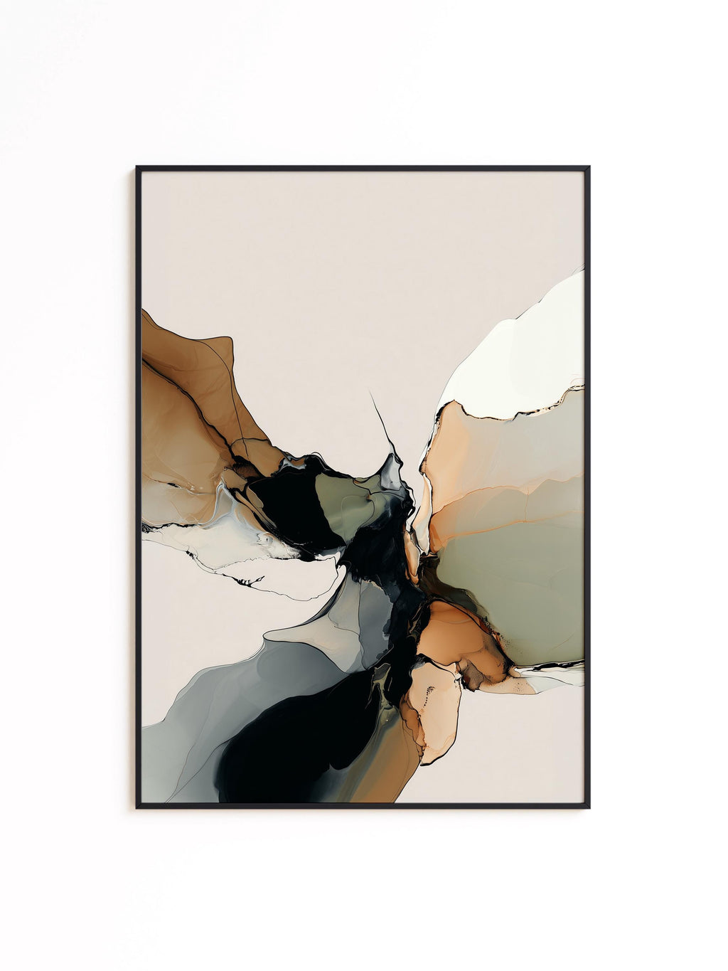 Fluid Abstract Art Print, Neutral Ink Painting, Modern Earth Tone Decor