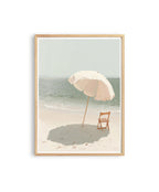 Beach Umbrella Art Print, Calm Ocean Poster, Neutral Seaside Wall Decor