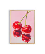 Cherry Wall Art Print, Pink Fruit Poster, Retro Kitchen and Dining Decor
