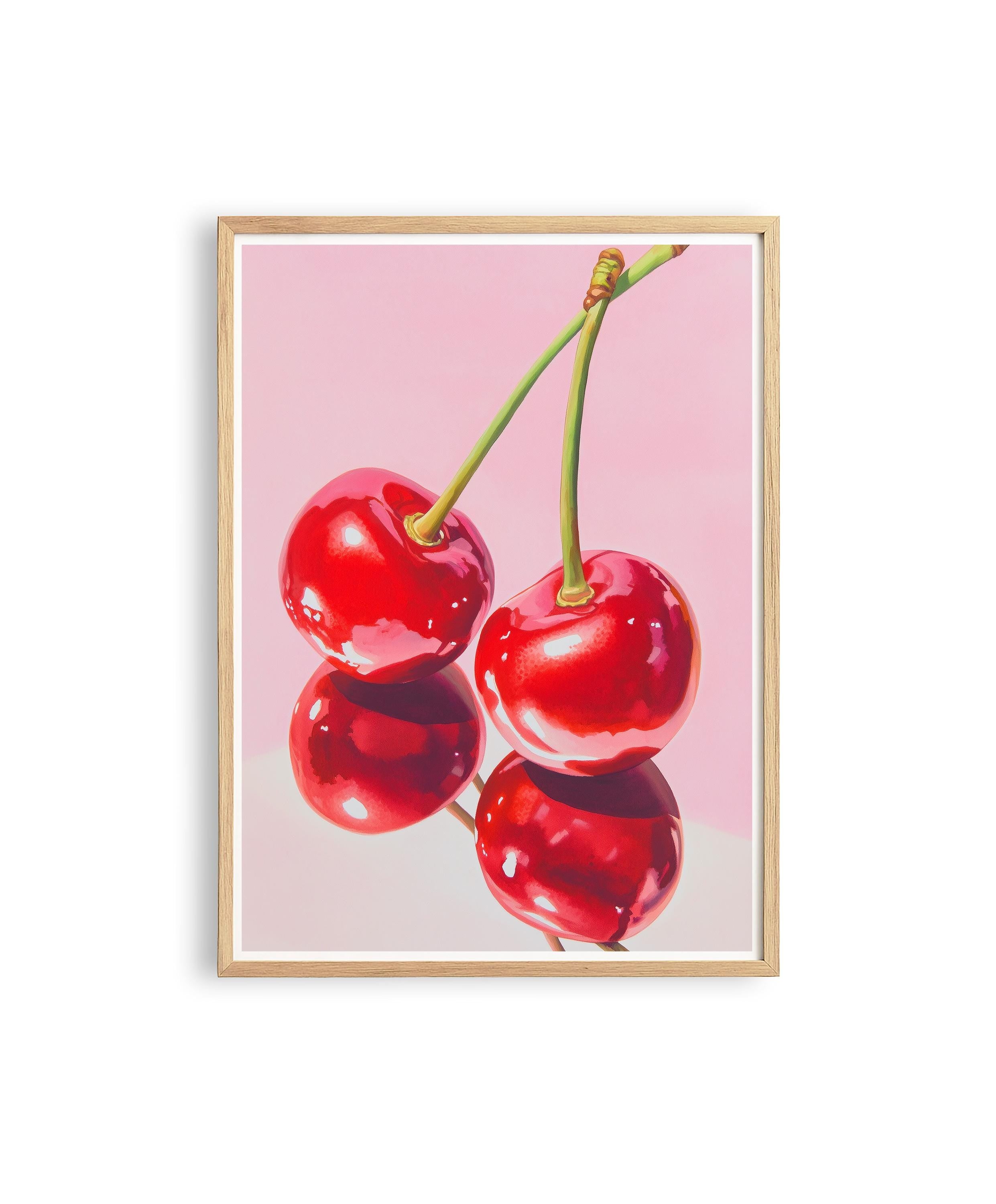 Cherry Wall Art Print, Pink Fruit Poster, Retro Kitchen and Dining Decor