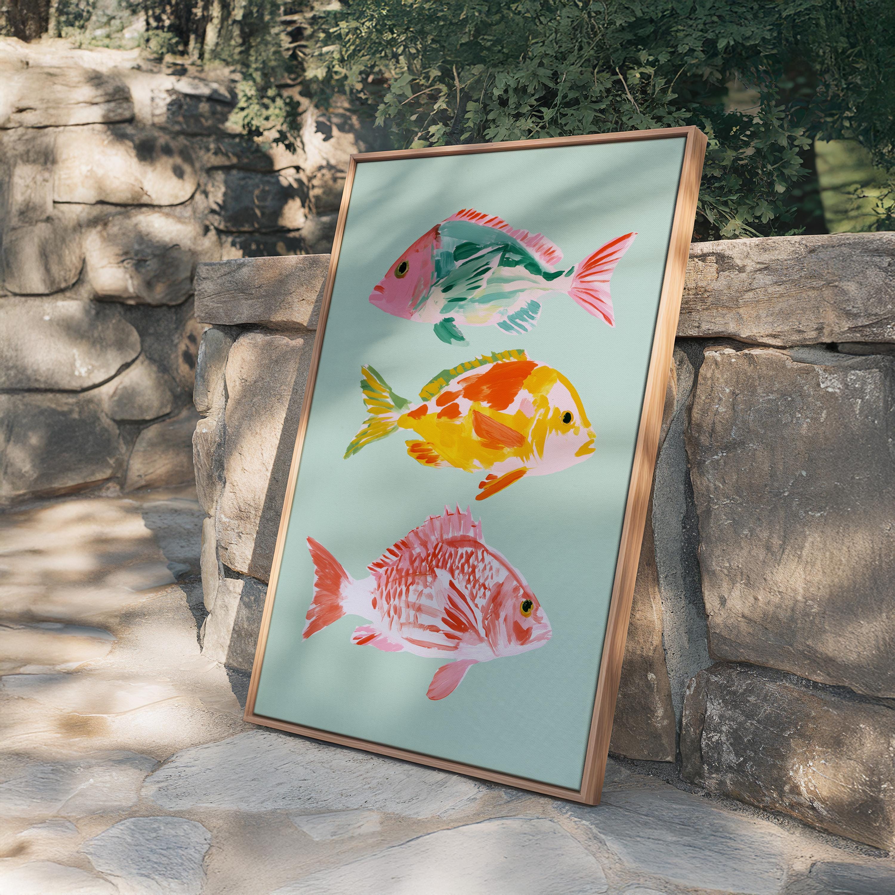 Fish Wall Art Print, Colorful Coastal Fish Poster, Nautical Bathroom Decor