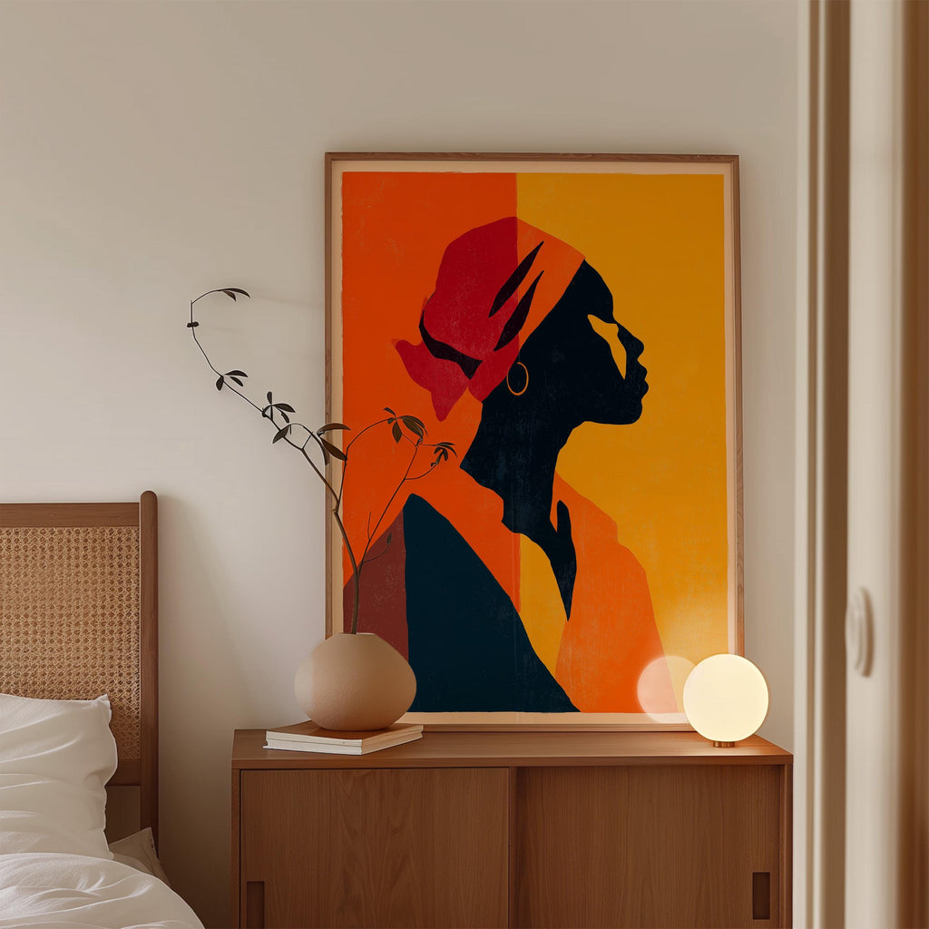 African American Art Print, Black Woman Silhouette, Orange Poster