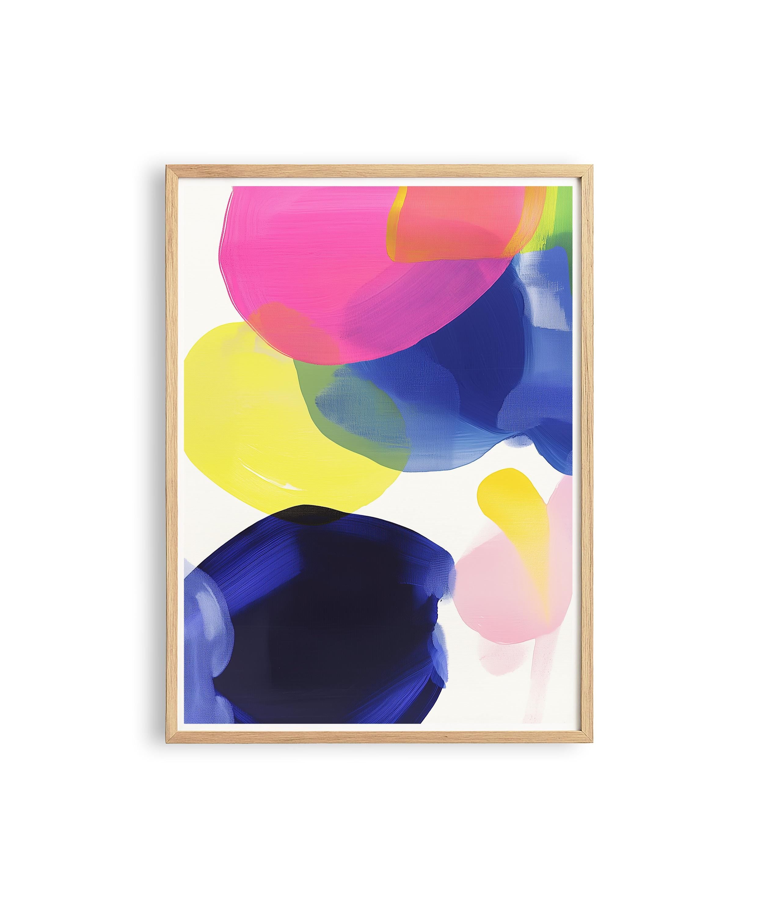 Colorful Abstract Wall Art, Pink Yellow Blue Brushstroke Print, Modern Bold Decor