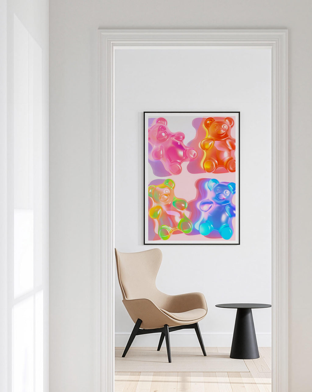 Gummy Bear Wall Art, Neon Pop Art Print, Modern Candy Decor