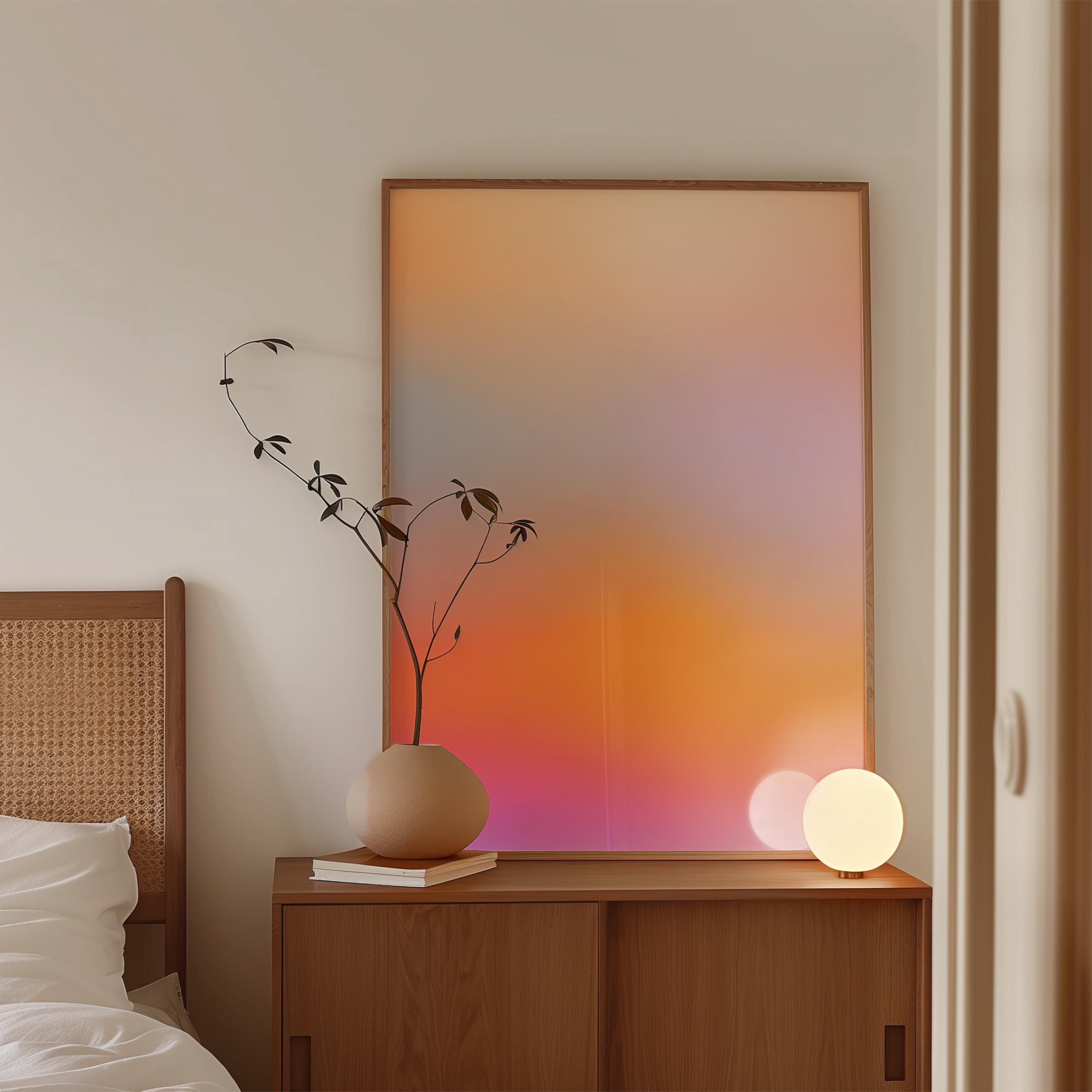 Orange Gradient Art Print, Peach Pink Abstract Poster, Modern Wall Decor
