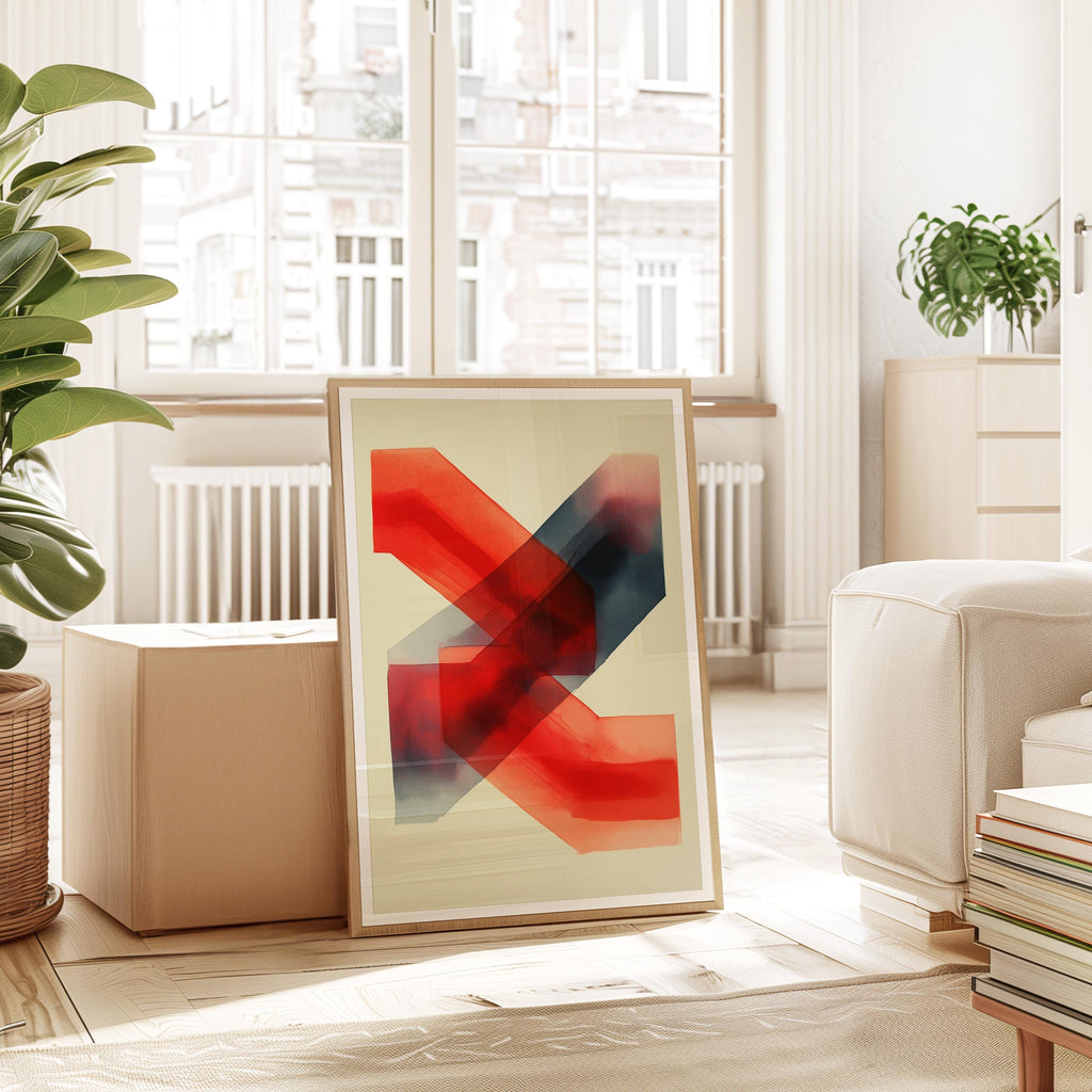 Abstract Racing Wall Art Print, Red Motorsport Poster, Modern Speed Decor