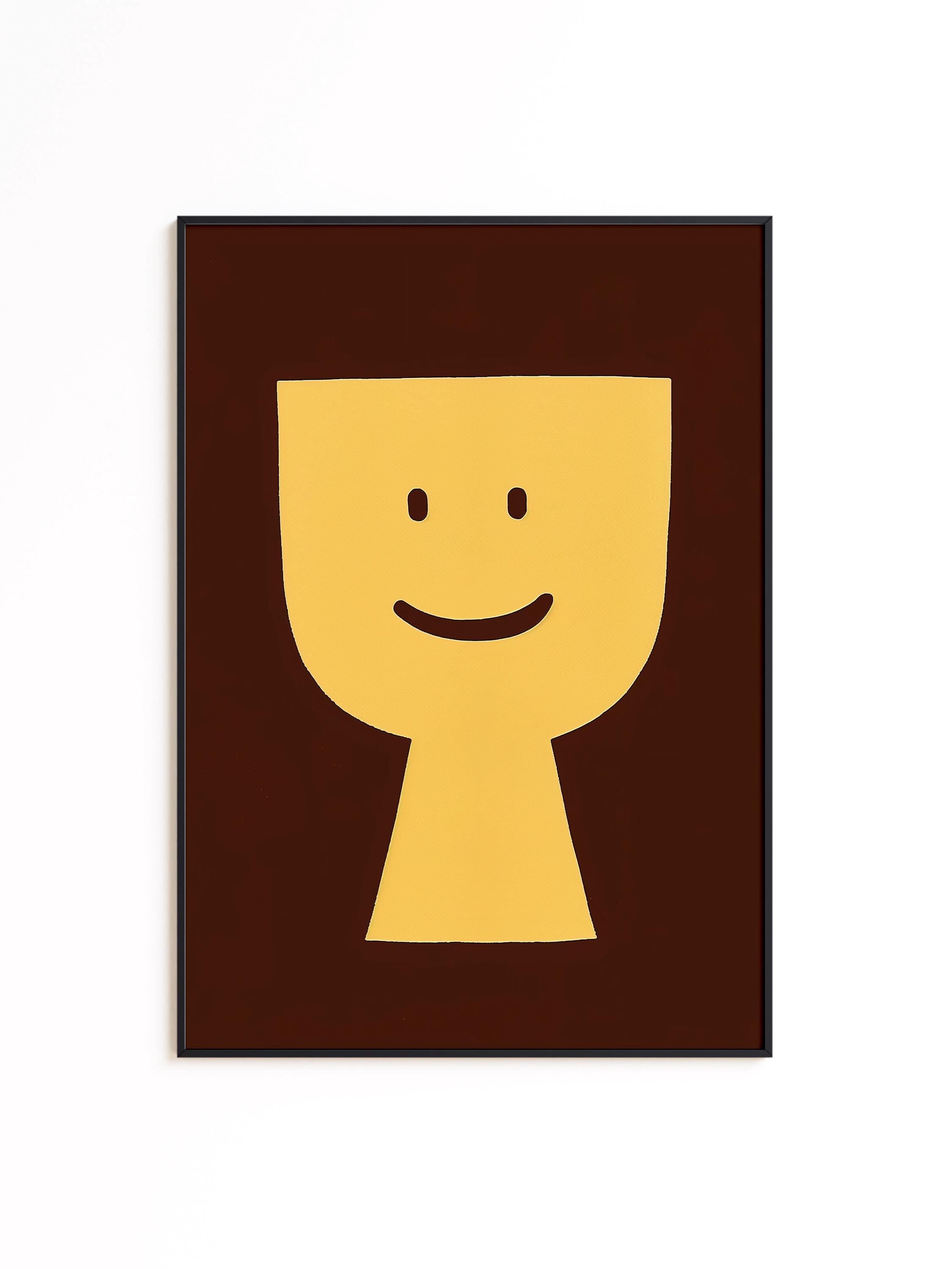 Minimal Smiley Face Art Print, Warm Tones, Modern Abstract Poster, Mid Century Decor