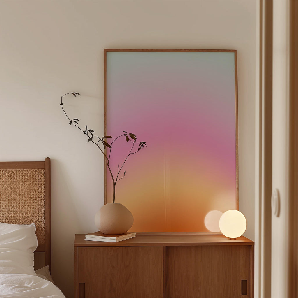 Pastel Sunset Gradient Print, Soft Abstract Wall Art, Pink Orange Blue Modern Decor