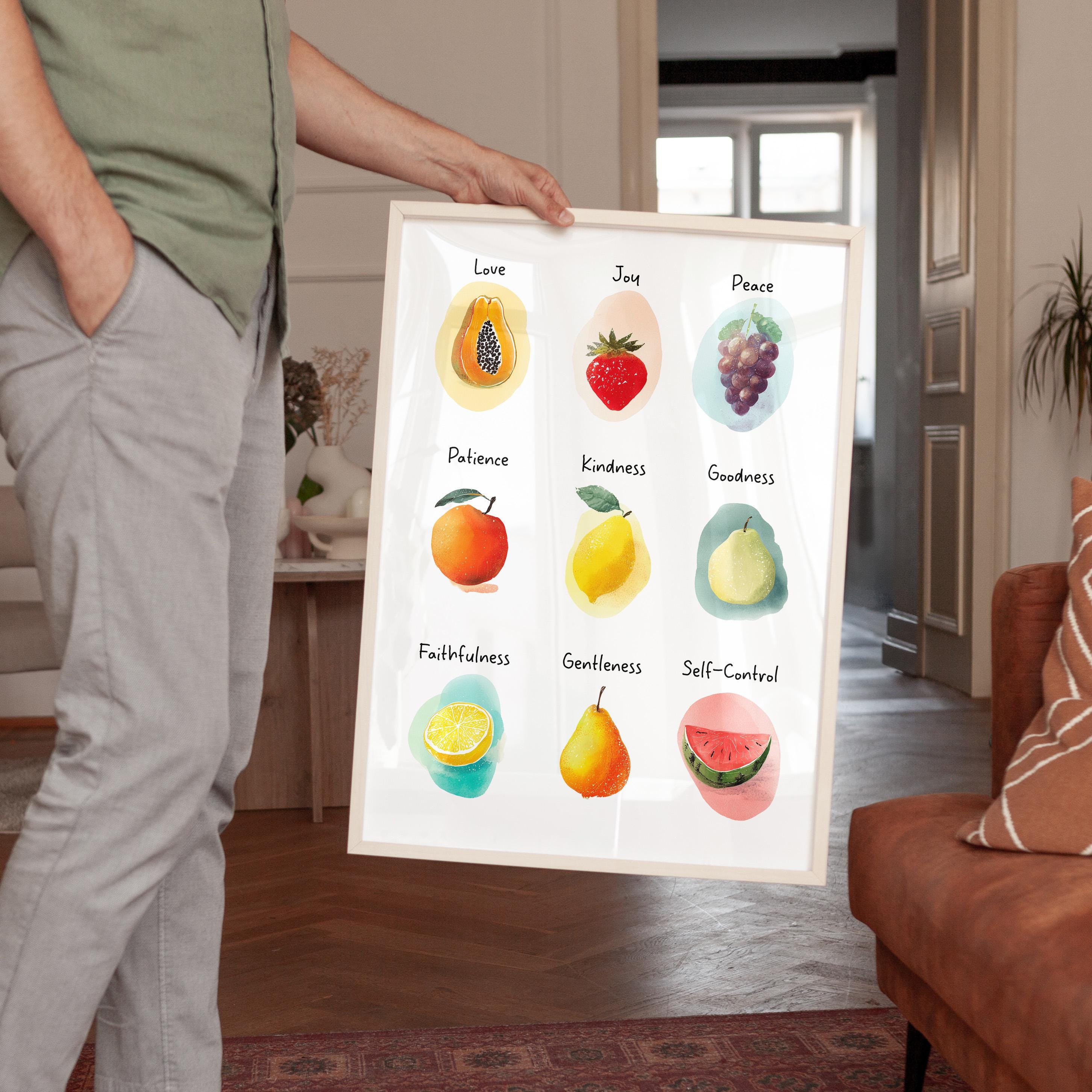 Fruit of the Spirit Chart Print, Christian Nursery Wall Art, Bible Verse Poster