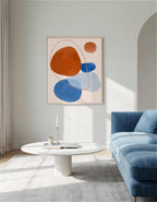 Orange Blue Abstract Art Print, Mid Century Modern Poster, Geometric Wall Decor