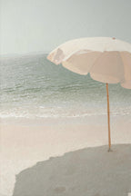 Beach Umbrella Art Print, Calm Ocean Poster, Neutral Seaside Wall Decor