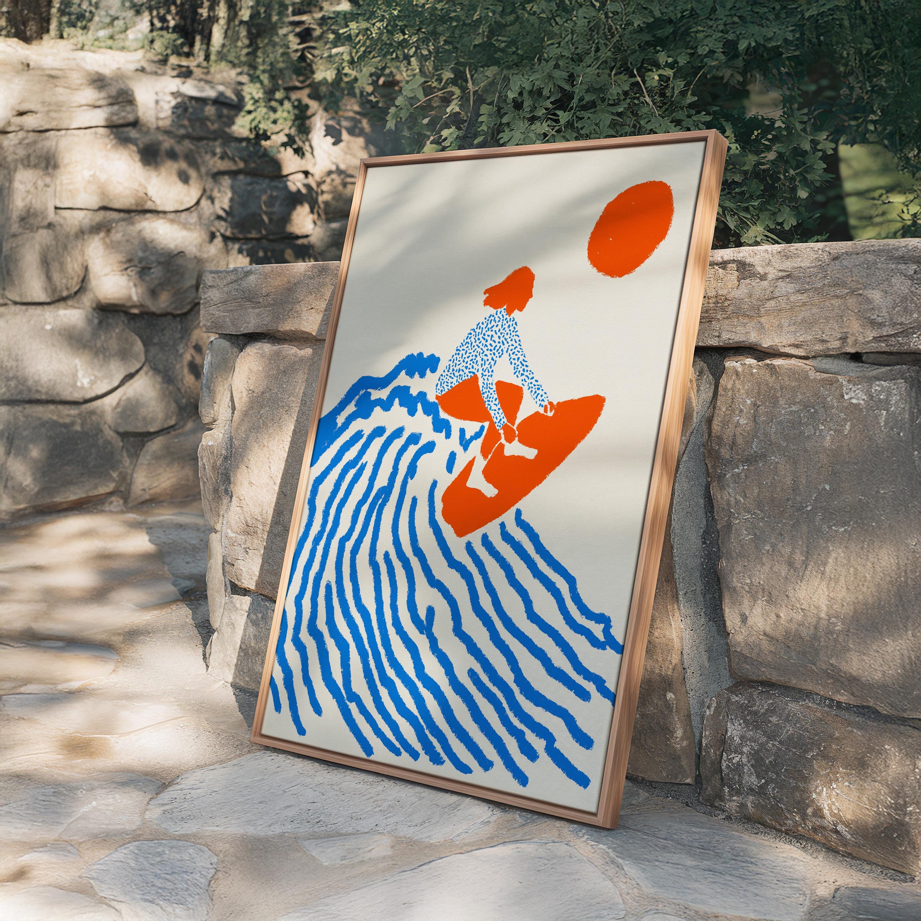 Coastal Wall Art Print, Surfer Art Print, Summer Beach Decor, Colorful Ocean Artwork for Home