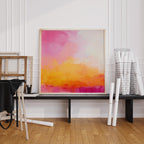 Pink Orange Abstract Sunset Art Print, Modern Landscape Painting, Warm Contemporary Artwork