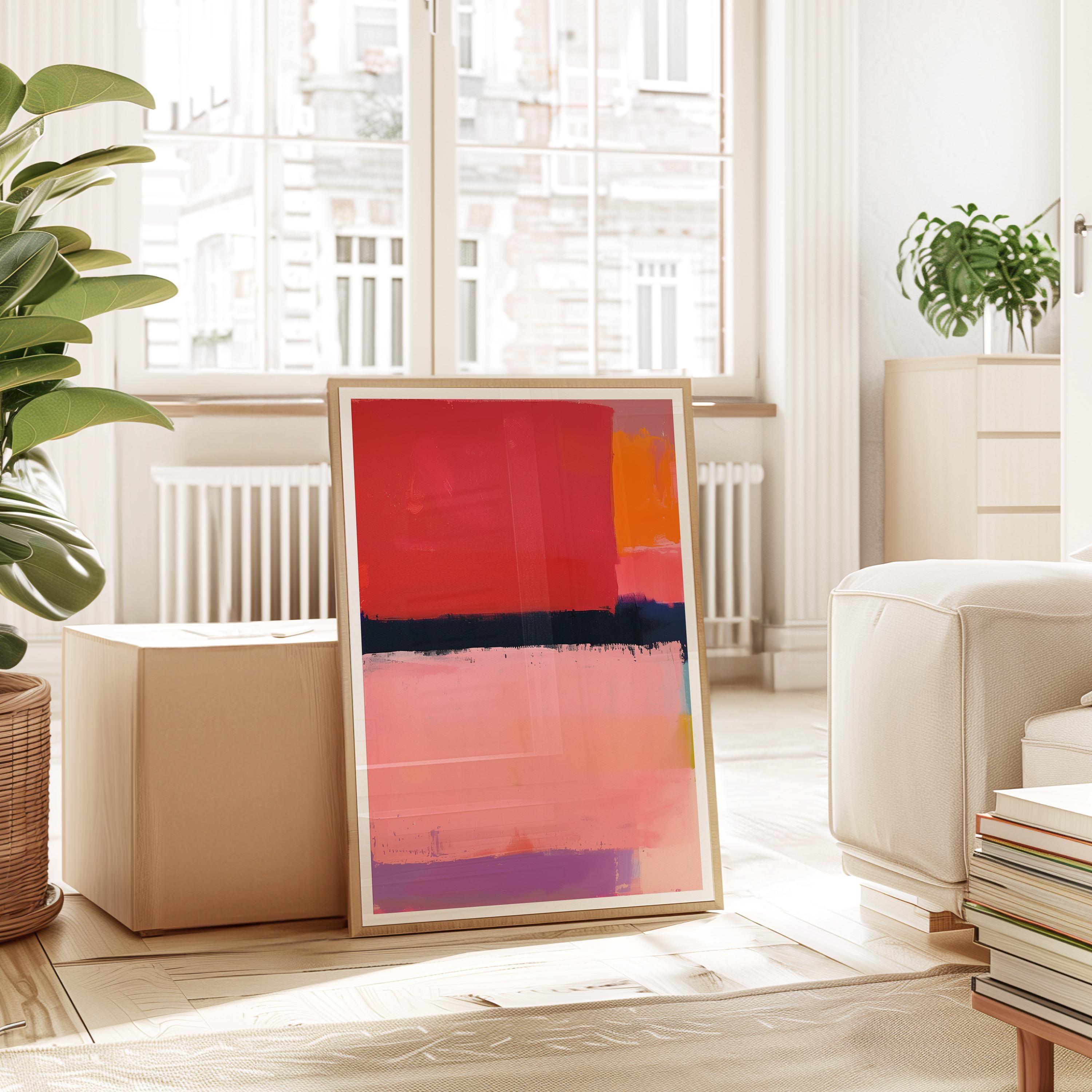 Abstract Color Block Painting Print, Pink Red Textured Brush Stroke Art, Modern Wall Decor