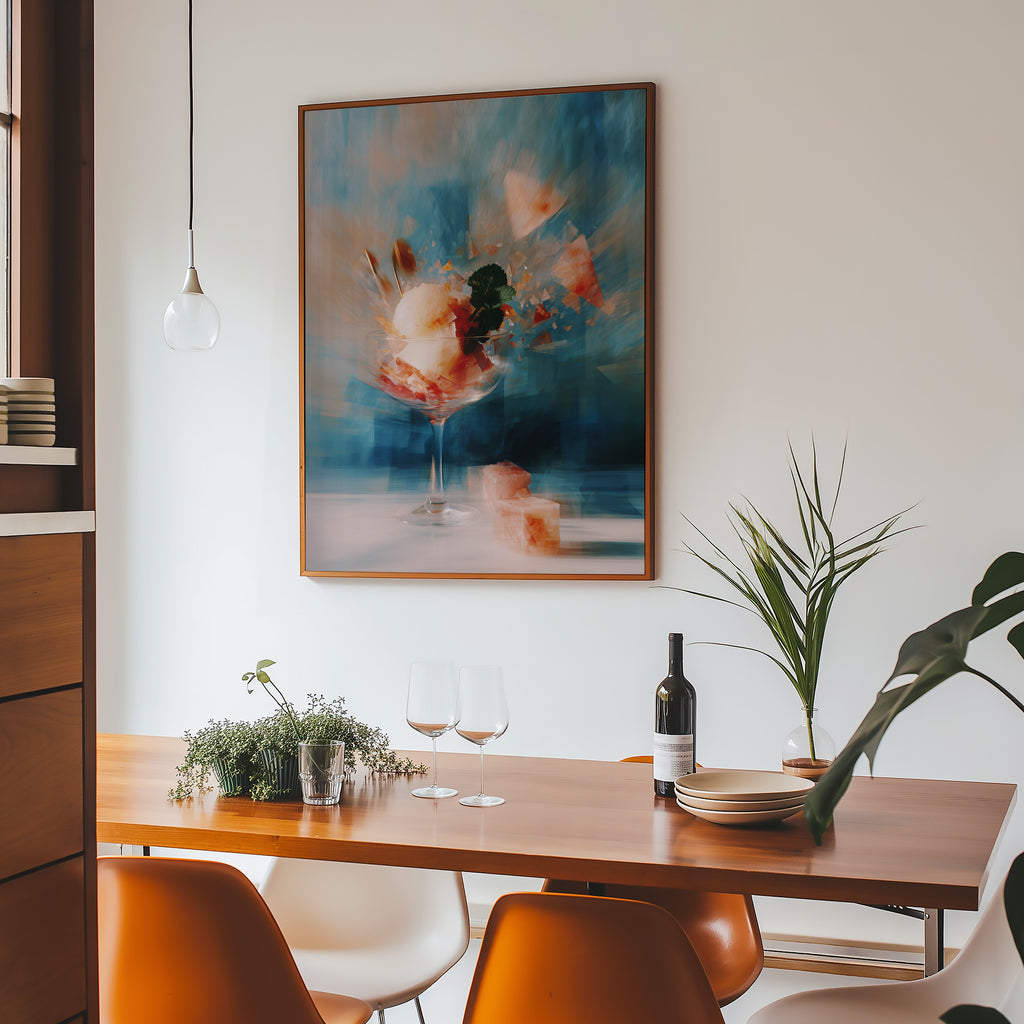 painterly abstract dessert artwork with glass reflection and atmospheric background