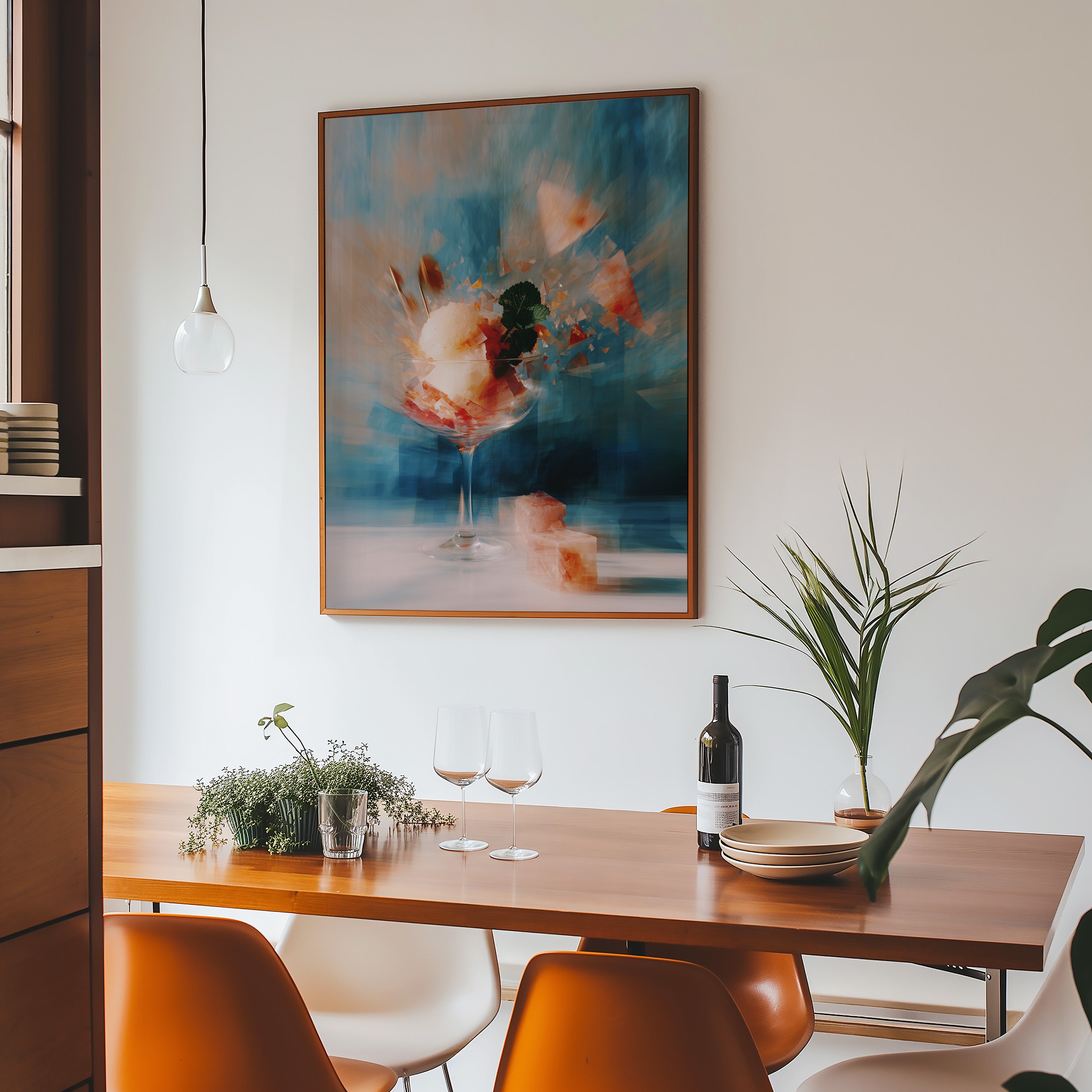 painterly abstract dessert artwork with glass reflection and atmospheric background