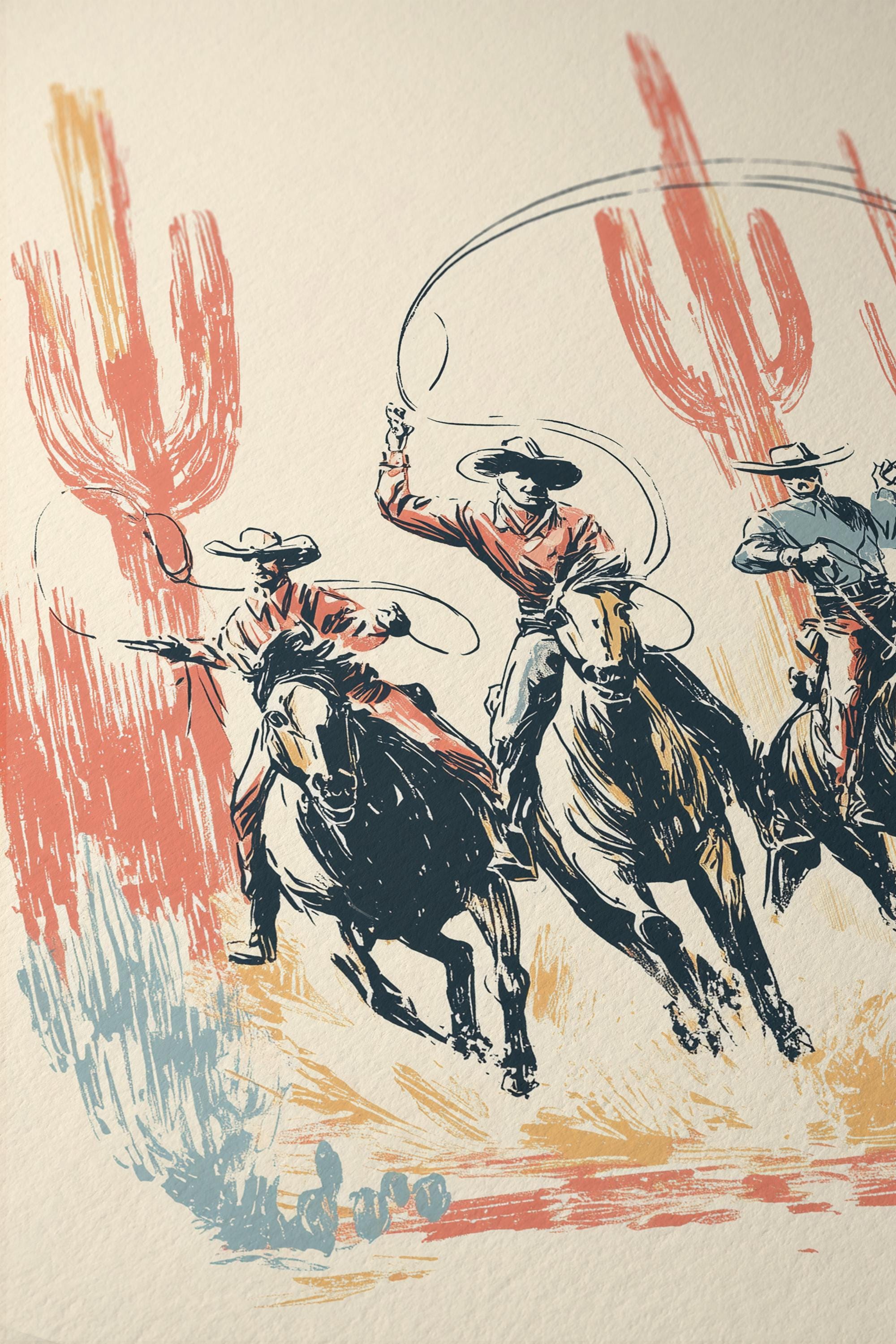 Cowboy Wall Art Print, Western Horse Rodeo Poster, Vintage Desert Decor
