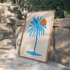 Blue Palm Tree Wall Art Print, Coastal Wall Decor, Tropical Minimalist Art, Beach House Printable, Mediterranean Wall Art