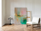 Emerald Mist Abstract Art, Serene Gradient Canvas, Misty Morning Landscape Painting