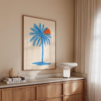 Blue Palm Tree Wall Art Print, Coastal Wall Decor, Tropical Minimalist Art, Beach House Printable, Mediterranean Wall Art