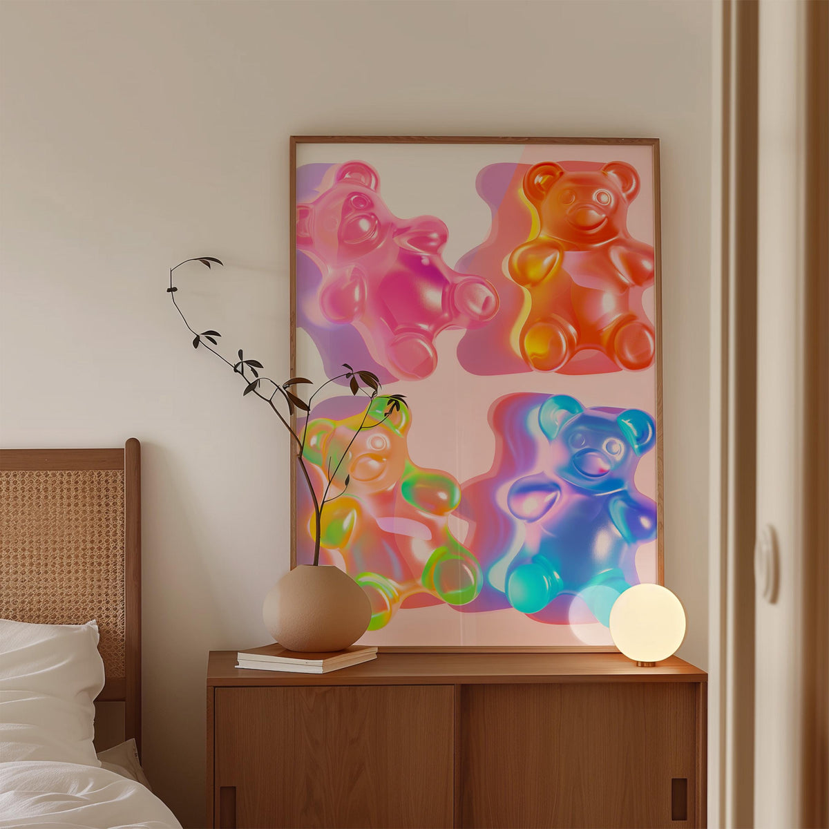 Gummy Bear Wall Art, Neon Pop Art Print, Modern Candy Decor