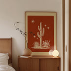 Cactus Wall Art Print, Terracotta Desert Poster, Southwestern Celestial Decor