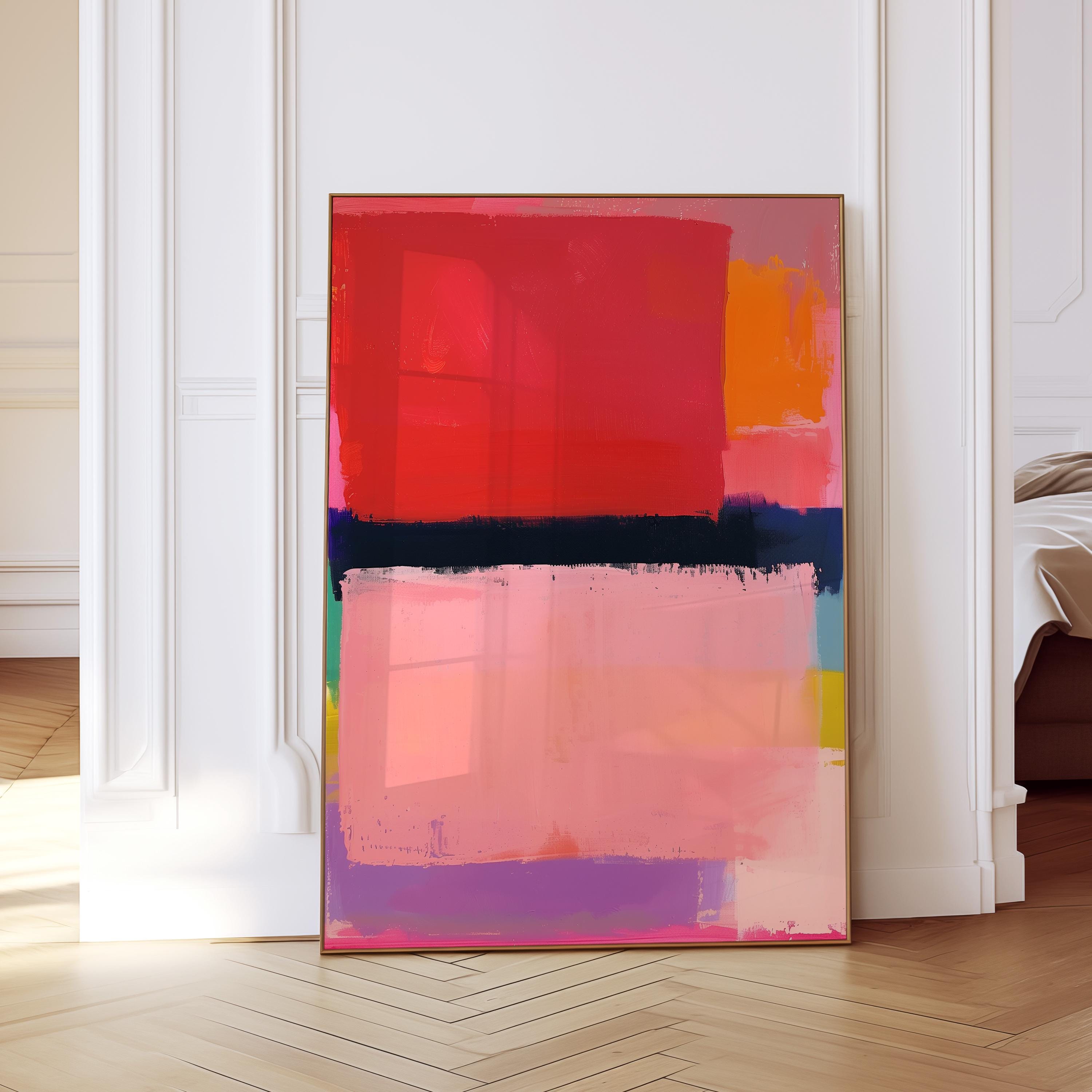 Abstract Color Block Painting Print, Pink Red Textured Brush Stroke Art, Modern Wall Decor