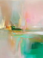 Emerald Mist Abstract Art, Serene Gradient Canvas, Misty Morning Landscape Painting