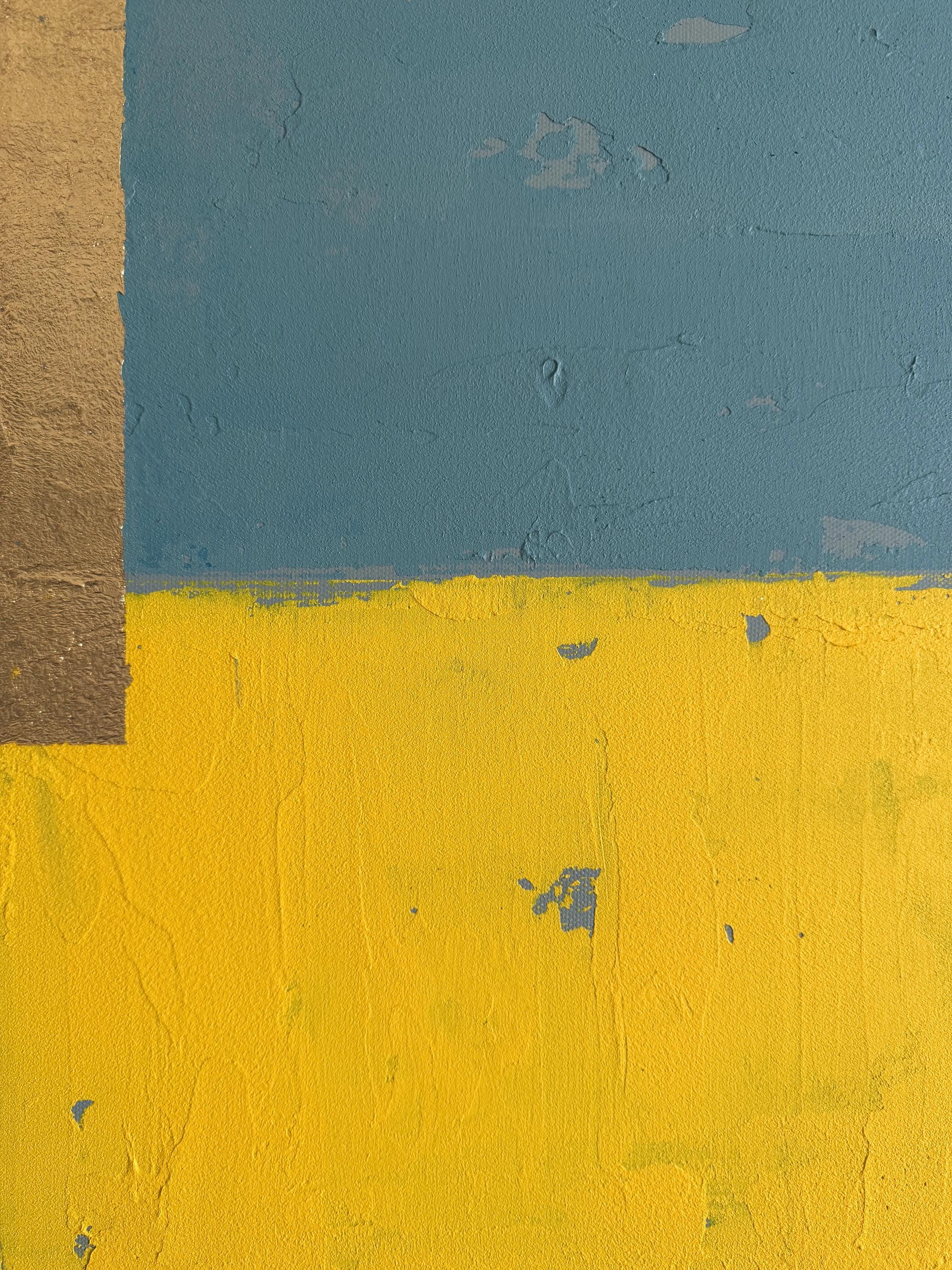 Original Abstract Painting, Teal Mustard Color Block Art, Gold Accent Canvas