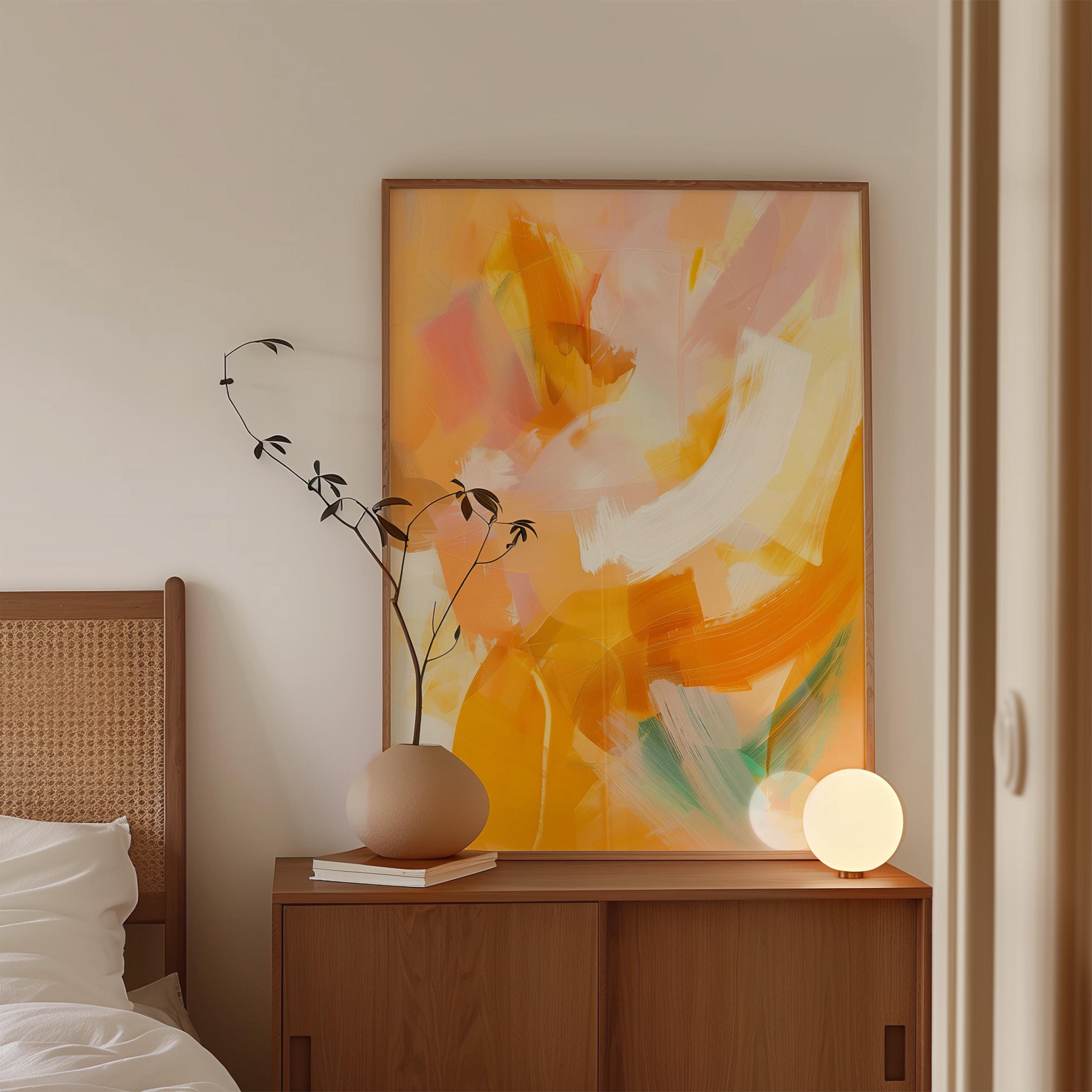 Yellow Orange Abstract Wall Art, Warm Brushstroke Print, Modern Painterly Decor