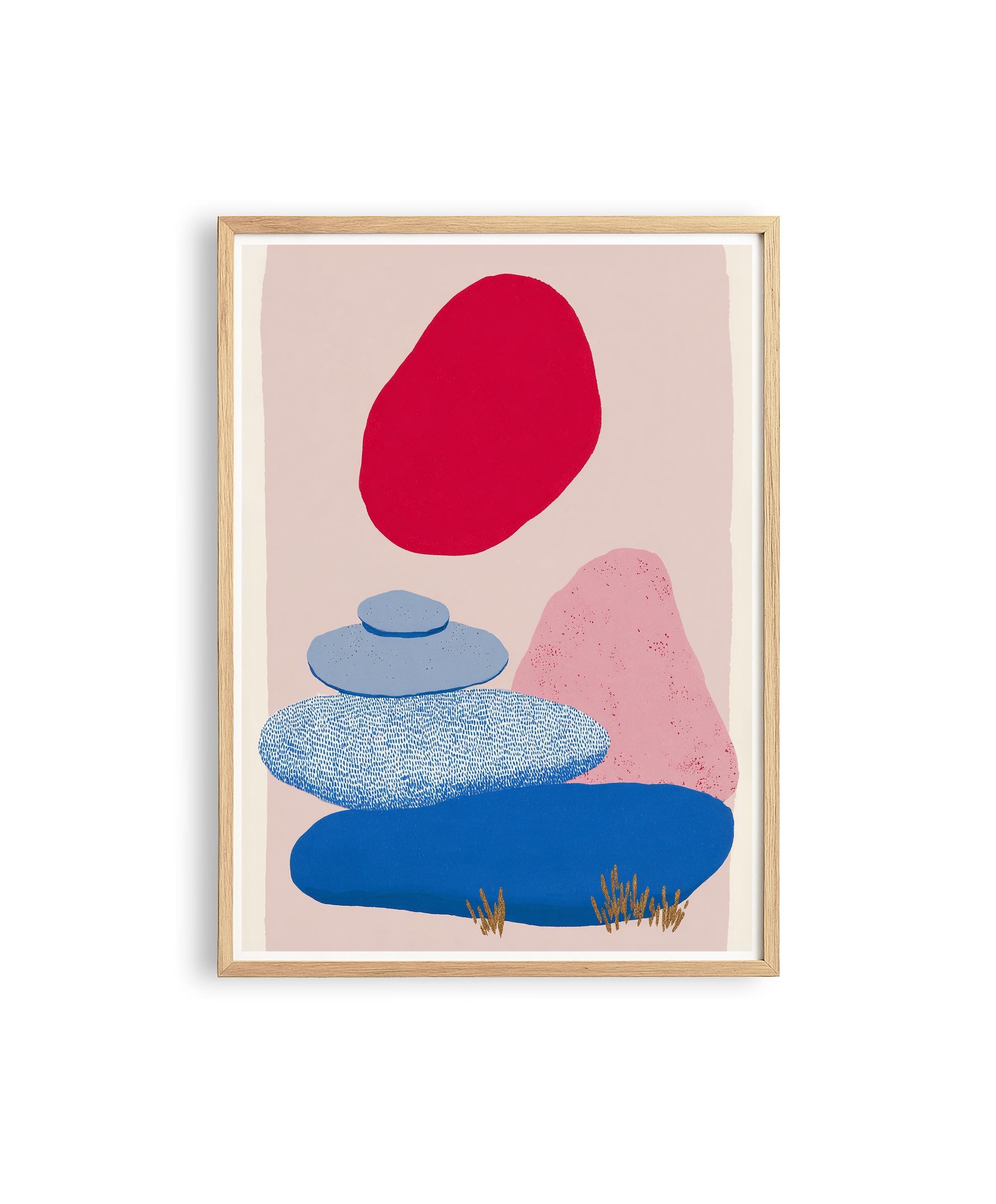Abstract Landscape Print, Red Sun Color Block Art, Modern Wall Decor