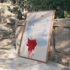 Abstract Blue Brush Stroke Red Drip Painting, Modern Gallery Canvas Poster