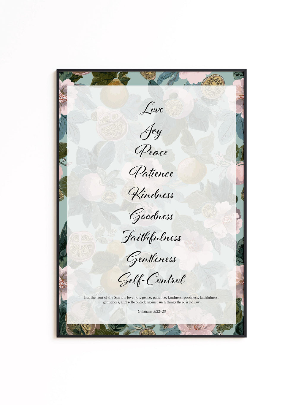 Fruit of the Spirit Wall Art Print, Floral Christian Decor, Galatians Poster