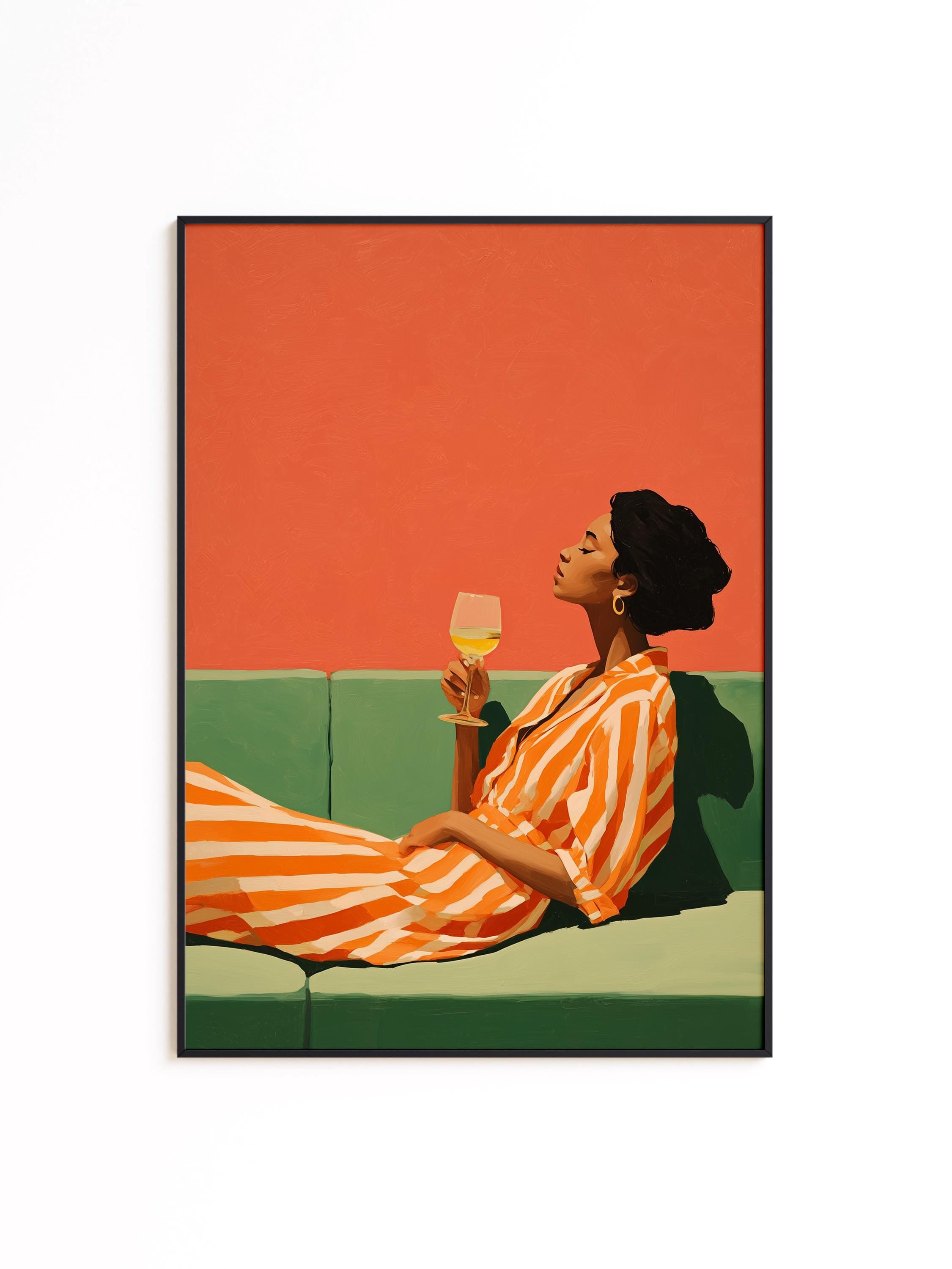Black Woman Art Print, Afrocentric Wall Art, Orange Wine Poster