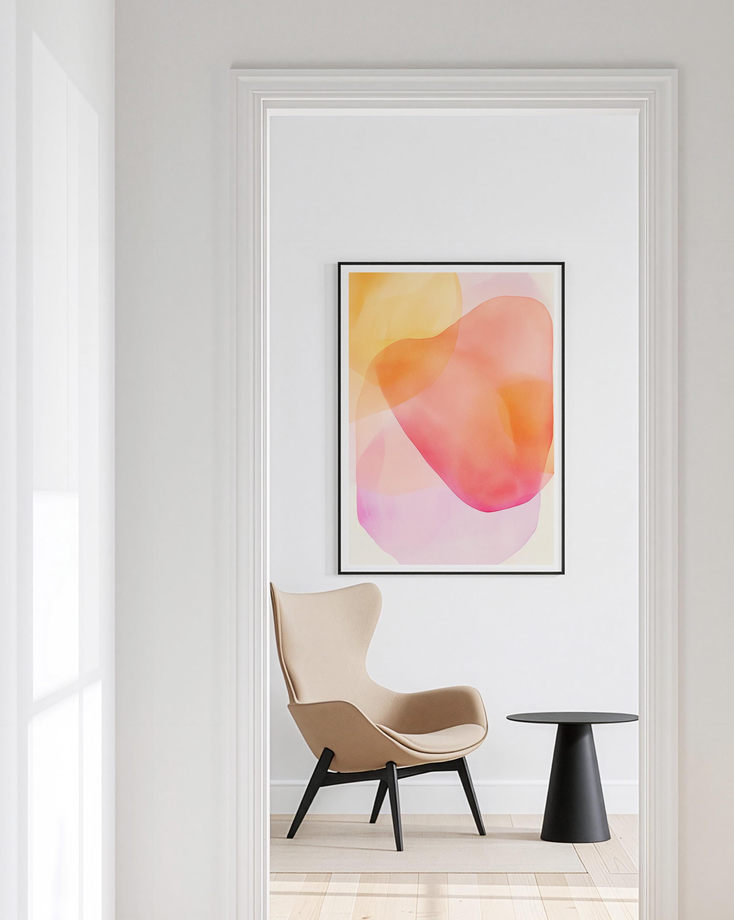 Peach Pink Abstract Wall Art, Soft Pastel Shape Print, Minimal Modern Decor