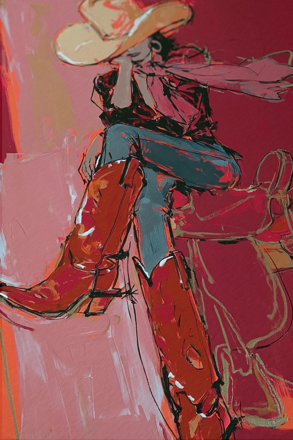 Cowgirl Wall Art, Western Art Print, Pink Rodeo Poster, Cowboy Boots Decor, Digital Download