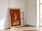 Cactus Wall Art Print, Terracotta Desert Poster, Southwestern Celestial Decor