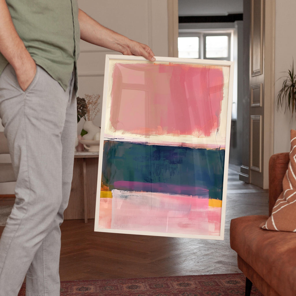 Pink Abstract Painting Print, Textured Brushstroke Wall Art, Modern Color Block Decor