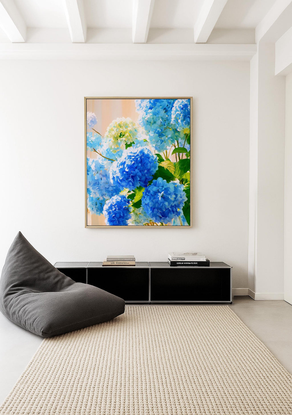 Blue Hydrangea Wall Art, Elegant Blue Floral Print for Living Room Decor
