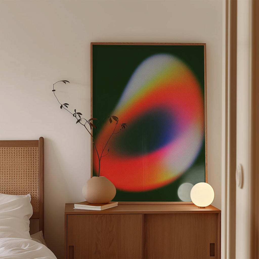 Colorful Abstract Gradient Art Print, Modern Neon Shape Poster, Dark Green Decor