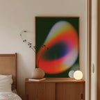 Colorful Abstract Gradient Art Print, Modern Neon Shape Poster, Dark Green Decor