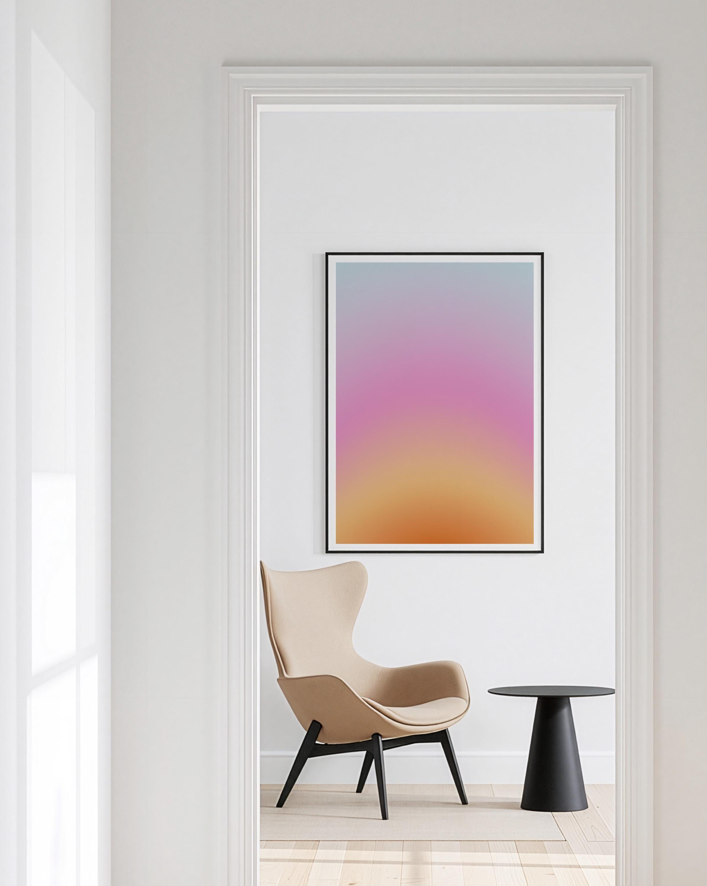 Pastel Sunset Gradient Print, Soft Abstract Wall Art, Pink Orange Blue Modern Decor