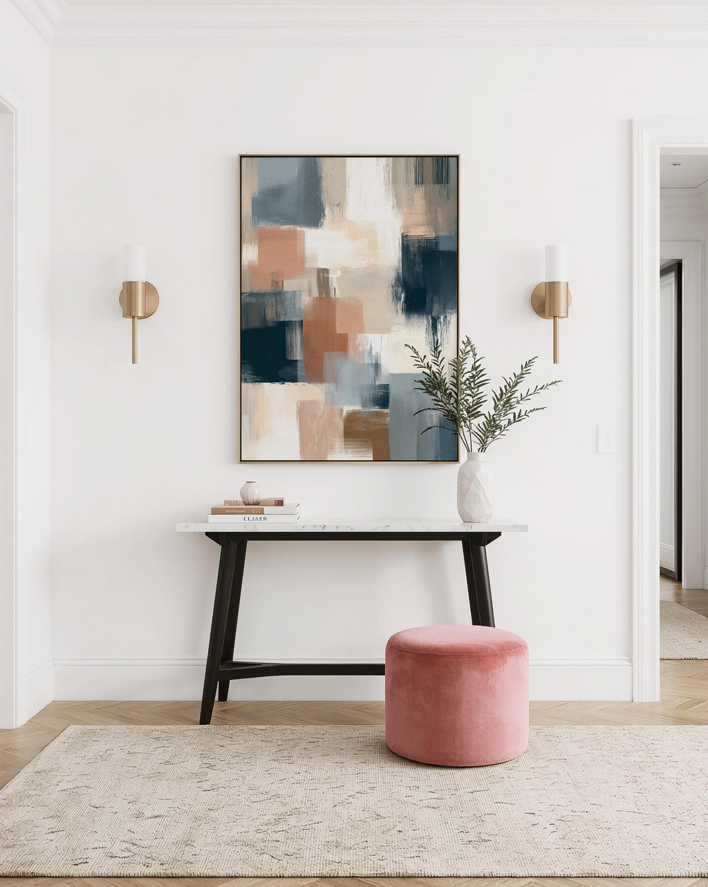 Neutral Abstract Art Print, Modern Brushstroke Wall Art, Beige Blue Color Block Decor