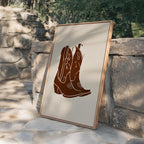 Cowboy Boot Art Print, Brown Western Wall Decor, Minimal Cowgirl Poster