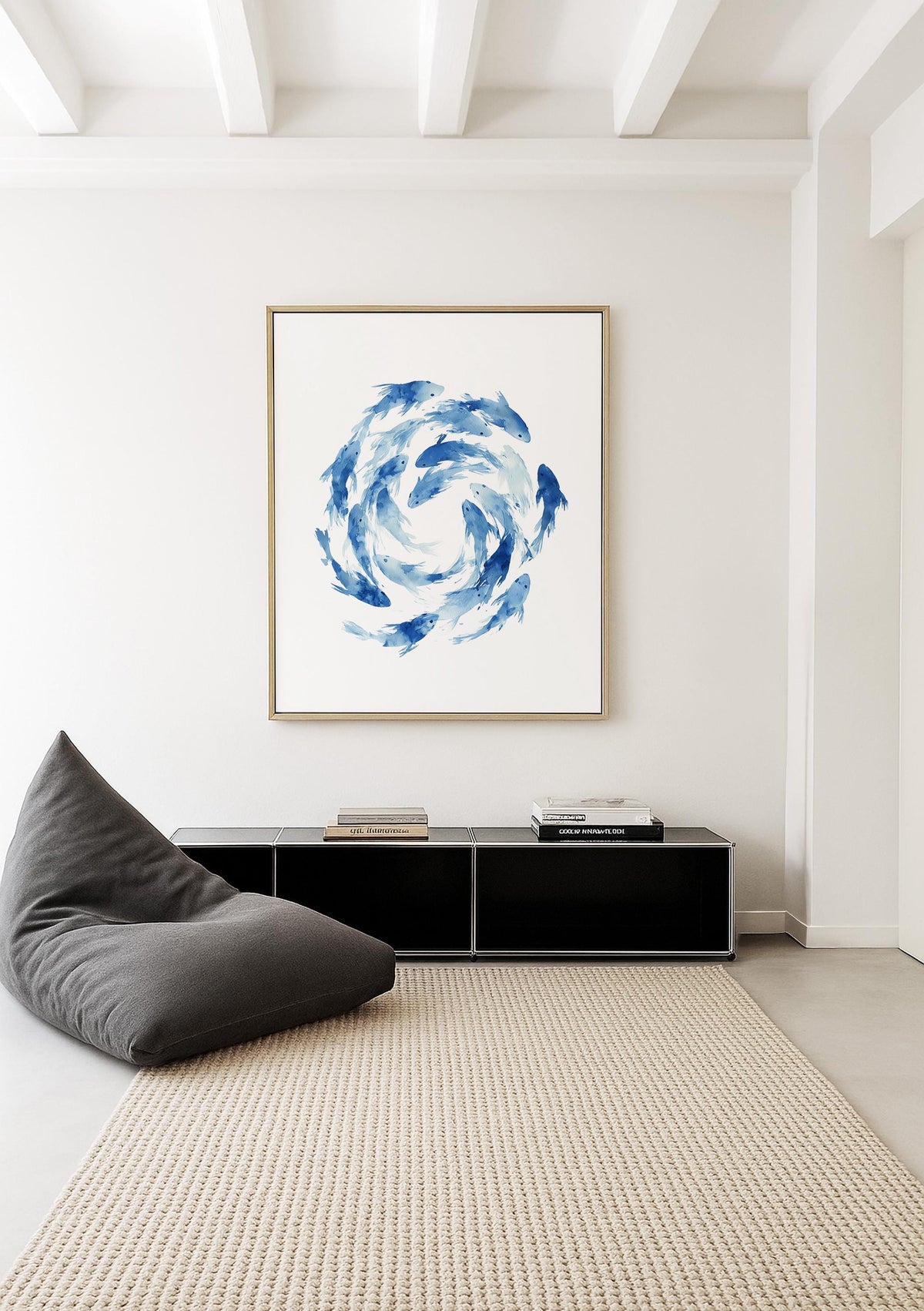Fish Wall Art Print, Blue Watercolor Fish Poster, Coastal Bathroom Decor