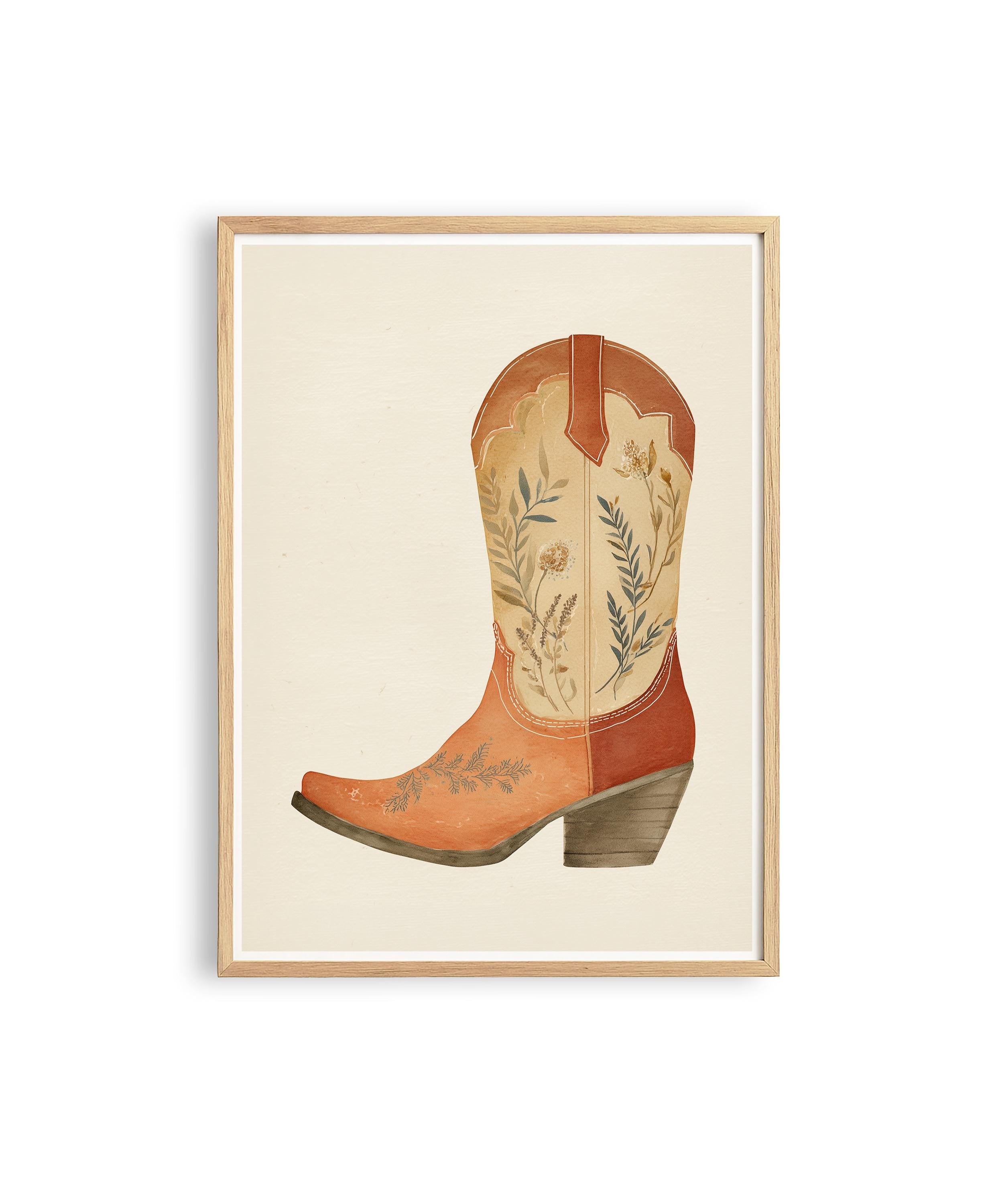 Cowboy Boot Art Print, Floral Western Wall Art, Vintage Cowgirl Decor