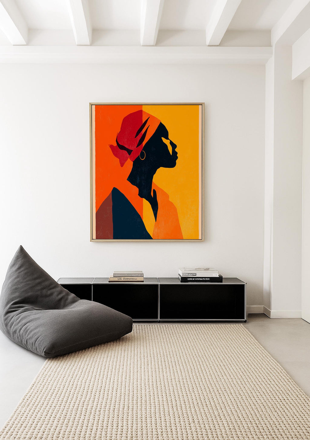 African American Art Print, Black Woman Silhouette, Orange Poster