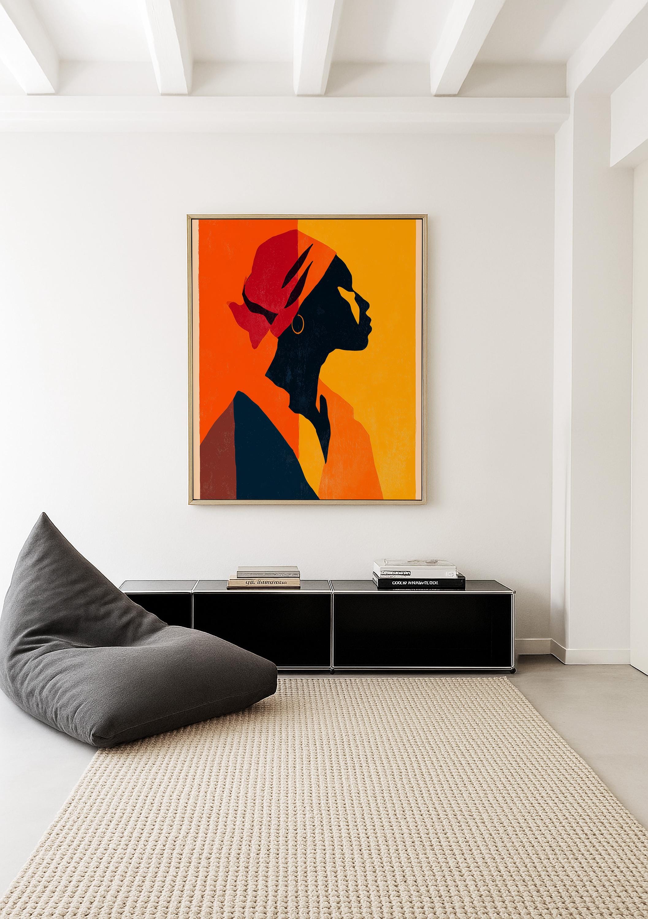 African American Art Print, Black Woman Silhouette, Orange Poster