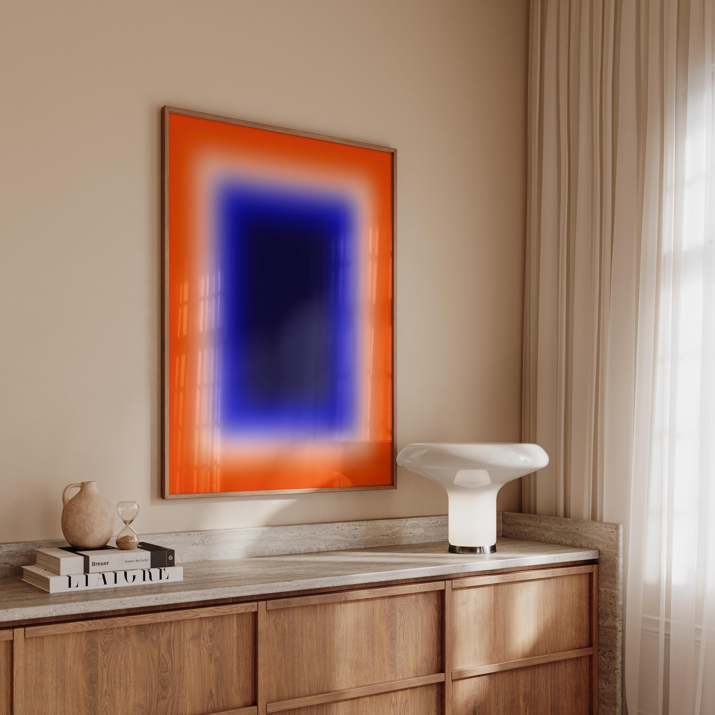 Orange Blue Wall Art Print, Bold Gradient Abstract, Modern Color Field Decor